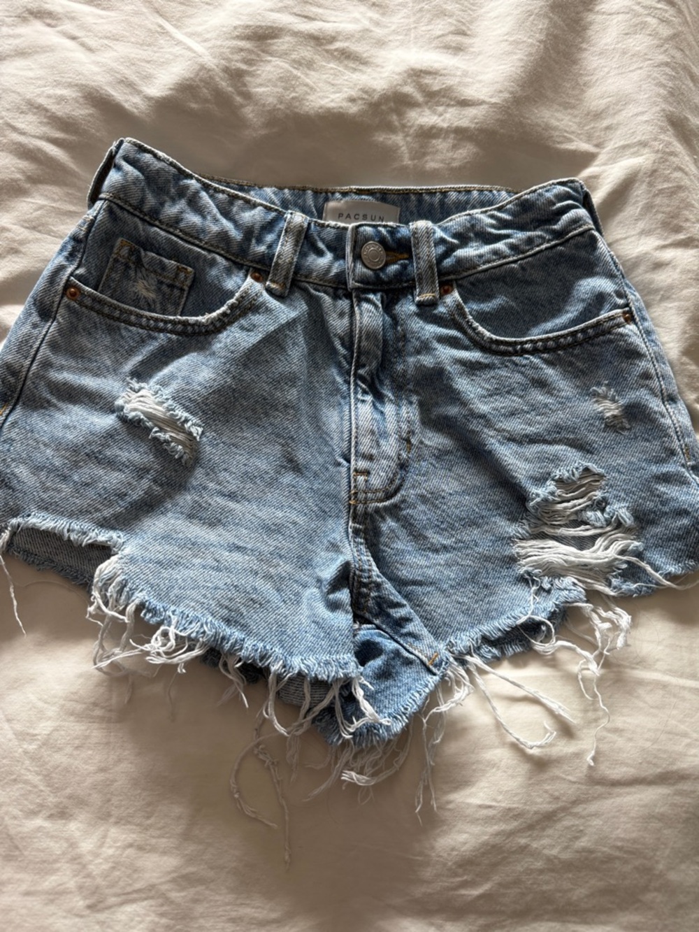 PacSun Light Blue High-Rise Distressed Denim Cutoff Shorts